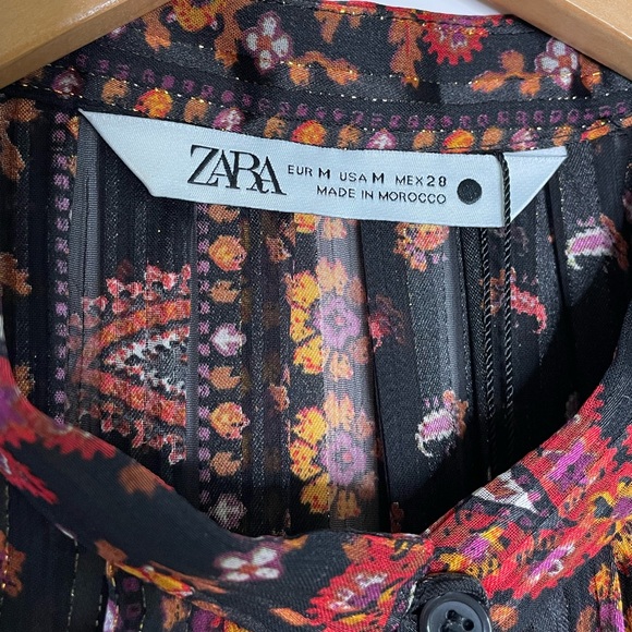 Zara Size M Black/Red Mini Bohemian Drop Waist Print Dress 8809/077 - Picture 5 of 8